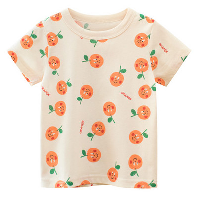 Летни детски горнища за момичета за бебета, малки деца, тениска за момичета, памук, оранжеви тениски с плодове, бежови цветни дрехи 1-8 години