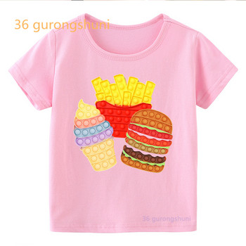 забавна детска тениска за момчета Pop it розово дете момиче дрехи поп хамбургер тениска момиче пържени картофи графична тениска Ice cream kawaii тениска