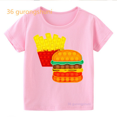 забавна детска тениска за момчета Pop it розово дете момиче дрехи поп хамбургер тениска момиче пържени картофи графична тениска Ice cream kawaii тениска