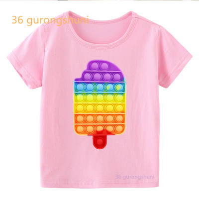 Vtipné detské tričko pre chlapcov Pop it ružové dievčenské oblečenie pop hamburger tričko dievčenské hranolky potlačené tričko zmrzlina kawaii tričko
