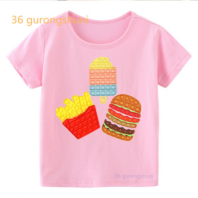Vtipné detské tričko pre chlapcov Pop it ružové dievčenské oblečenie pop hamburger tričko dievčenské hranolky potlačené tričko zmrzlina kawaii tričko