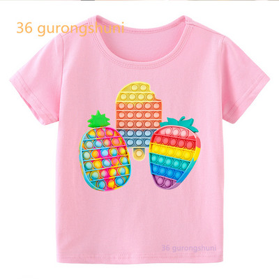 Vtipné detské tričko pre chlapcov Pop it ružové dievčenské oblečenie pop hamburger tričko dievčenské hranolky potlačené tričko zmrzlina kawaii tričko