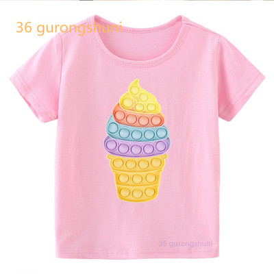 Vtipné detské tričko pre chlapcov Pop it ružové dievčenské oblečenie pop hamburger tričko dievčenské hranolky potlačené tričko zmrzlina kawaii tričko