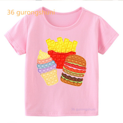 Vtipné detské tričko pre chlapcov Pop it ružové dievčenské oblečenie pop hamburger tričko dievčenské hranolky potlačené tričko zmrzlina kawaii tričko