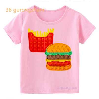 Vtipné detské tričko pre chlapcov Pop it ružové dievčenské oblečenie pop hamburger tričko dievčenské hranolky potlačené tričko zmrzlina kawaii tričko