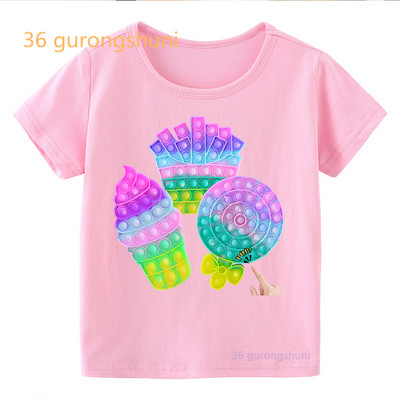 Vtipné detské tričko pre chlapcov Pop it ružové dievčenské oblečenie pop hamburger tričko dievčenské hranolky potlačené tričko zmrzlina kawaii tričko