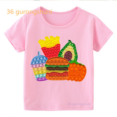 Vtipné detské tričko pre chlapcov Pop it ružové dievčenské oblečenie pop hamburger tričko dievčenské hranolky potlačené tričko zmrzlina kawaii tričko
