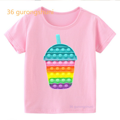 Vtipné detské tričko pre chlapcov Pop it ružové dievčenské oblečenie pop hamburger tričko dievčenské hranolky potlačené tričko zmrzlina kawaii tričko