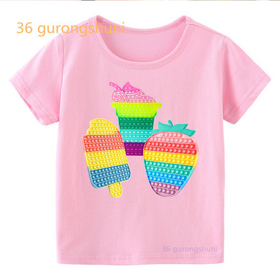 Vtipné detské tričko pre chlapcov Pop it ružové dievčenské oblečenie pop hamburger tričko dievčenské hranolky potlačené tričko zmrzlina kawaii tričko