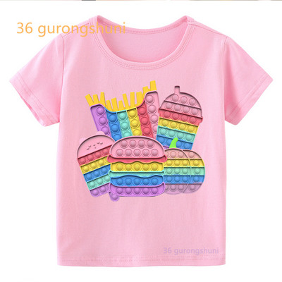 Vtipné detské tričko pre chlapcov Pop it ružové dievčenské oblečenie pop hamburger tričko dievčenské hranolky potlačené tričko zmrzlina kawaii tričko
