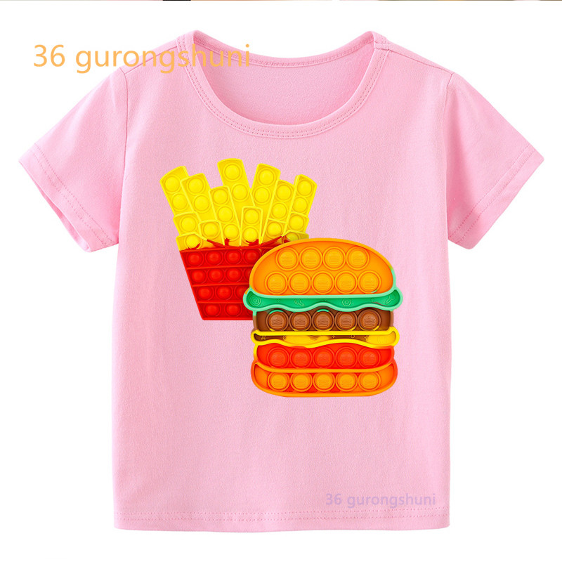 Vtipné detské tričko pre chlapcov Pop it ružové dievčenské oblečenie pop hamburger tričko dievčenské hranolky potlačené tričko zmrzlina kawaii tričko