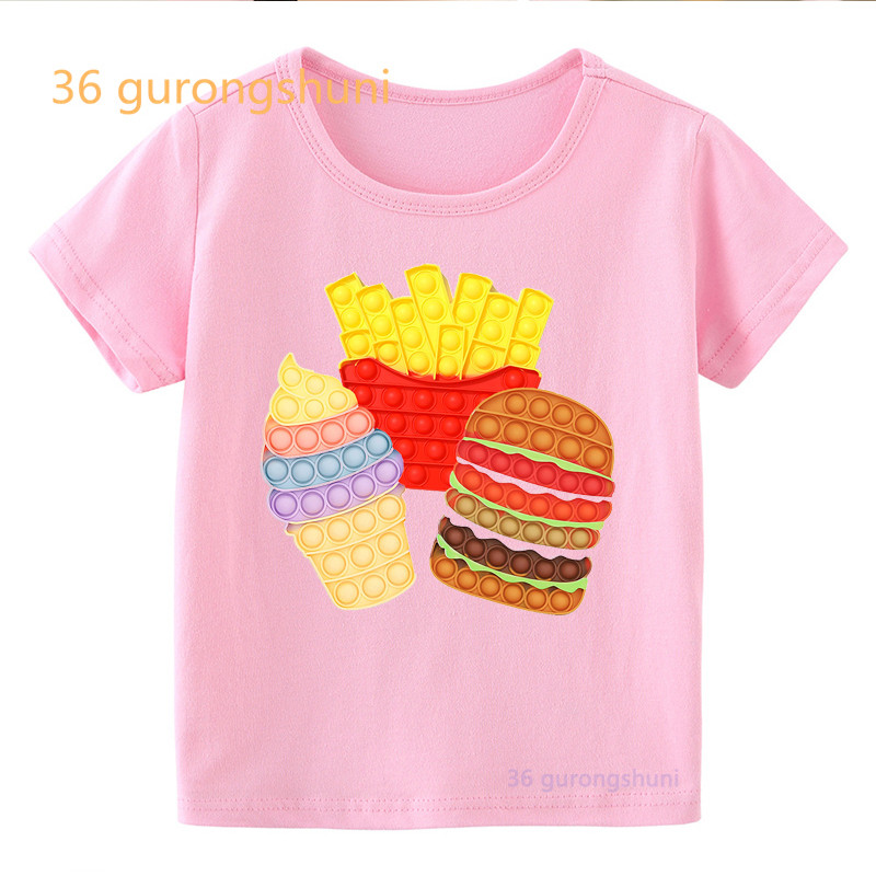 Vtipné detské tričko pre chlapcov Pop it ružové dievčenské oblečenie pop hamburger tričko dievčenské hranolky potlačené tričko zmrzlina kawaii tričko