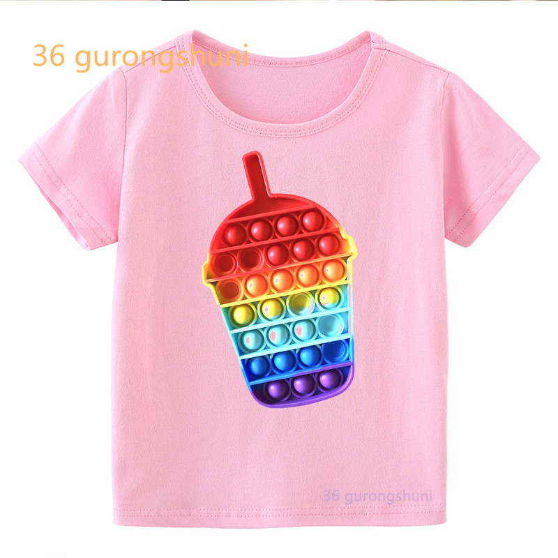 Vtipné detské tričko pre chlapcov Pop it ružové dievčenské oblečenie pop hamburger tričko dievčenské hranolky potlačené tričko zmrzlina kawaii tričko