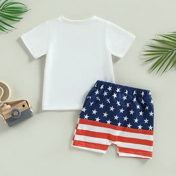 Citgeett Summer Independence Day Облекло за малки момчета Тениски с къс ръкав с щампа на букви + Комплект дрехи отпред с къси панталони