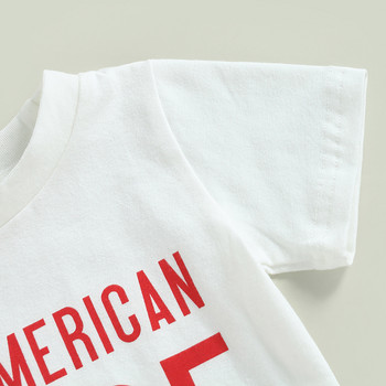 Citgeett Summer Independence Day Облекло за малки момчета Тениски с къс ръкав с щампа на букви + Комплект дрехи отпред с къси панталони