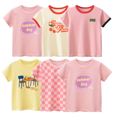 New T-Shirt Summer Cartoon Print Cotton Kids Short Sleeves Top Baby Girl Clothes Children`s T-shirt 2-8 Year