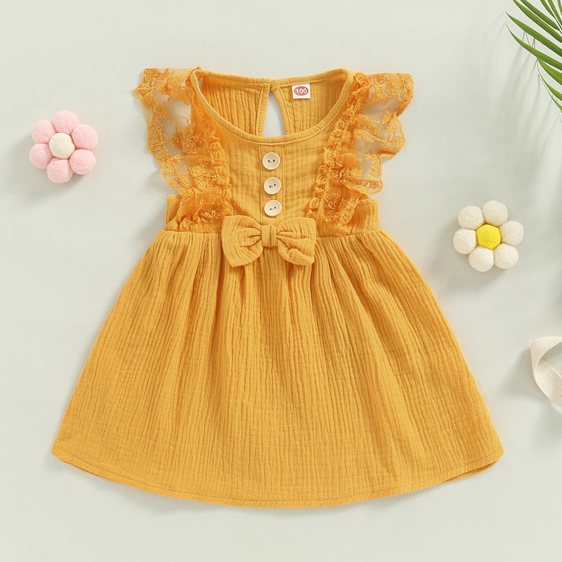 ma&baby 0-24M Haljina za djevojčice s volanima i čipkastom mašnom A kroja za djevojčice, ljetne haljine za djevojčice princeze D01