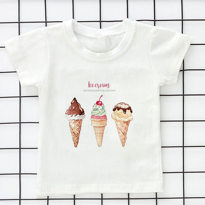 Летни детски дрехи Kawaii Unisex Ice Cream World Printed Cartoon Тениска Бебешки дрехи за момче 2 3 4 5 6 7 8 9 години Тениски за момичета