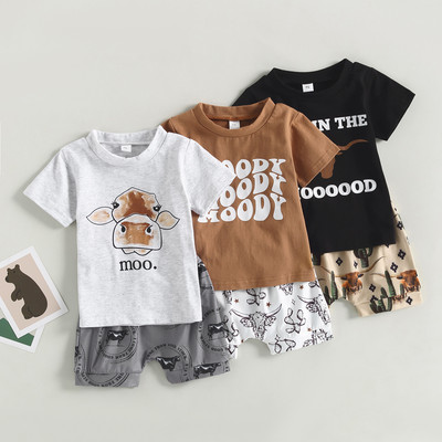 Citgeett Summer Kid Boy Pants Suit Short Sleeve Letters Print Tops + Drawstring Къси Панталони Дрехи