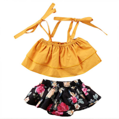 2021-es nyári babaruházat, lány kétrészes szett, egy vállra vágott felsők, ing, szaggatott farmer rövidnadrág gyerekeknek