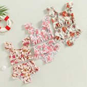 Modni kupaći kostimi za malu djecu za djevojčice 6M-3Y Cvjetni/stočarski print s volanima Kratki majici kratkih rukava + kratke hlače Kupaći kostimi Odjeća za plažu