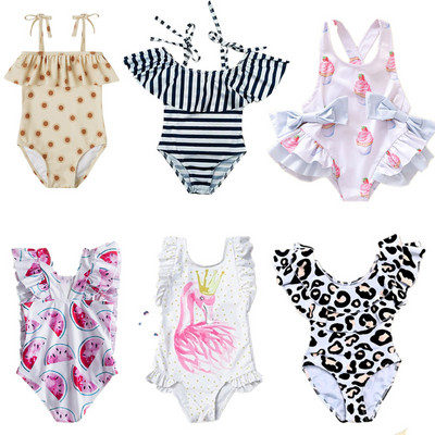 One Year Cute Baby Dots Swimsuit 1-5T Girl Sleeveless Ruffle Swimming Wear Infant Babe Bikini Bathing Suits Kid One-Piece Cloth