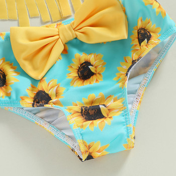 Παιδικό σετ μπικίνι 2-7Y Μαγιό για κορίτσια 2023 Summer Tassel Sling Sunflower print Φιόγκος μαγιό Παιδικά ρούχα παραλίας Βρεφικά μαγιό