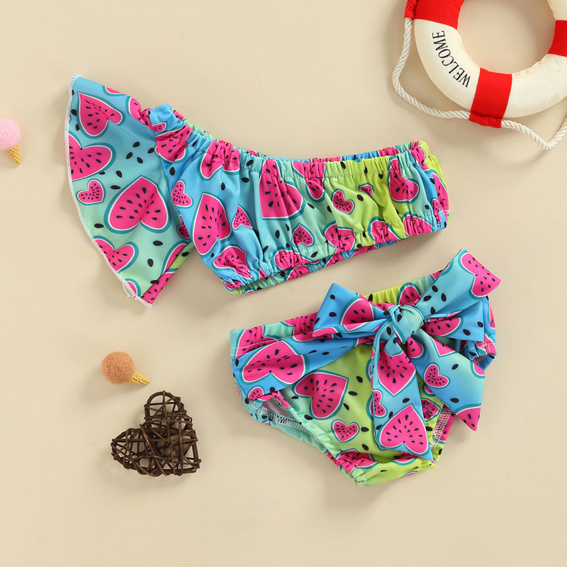 0-3Y Beebitüdrukute ujumisriided 2022 Suvine arbuusitrükiga vibuga bikiinikomplekt Beebi ujumisriided Väikelaste rannariided Laste ujumisriided
