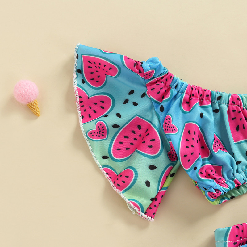 0-3Y Beebitüdrukute ujumisriided 2022 Suvine arbuusitrükiga vibuga bikiinikomplekt Beebi ujumisriided Väikelaste rannariided Laste ujumisriided