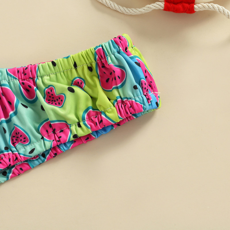 0-3Y Beebitüdrukute ujumisriided 2022 Suvine arbuusitrükiga vibuga bikiinikomplekt Beebi ujumisriided Väikelaste rannariided Laste ujumisriided