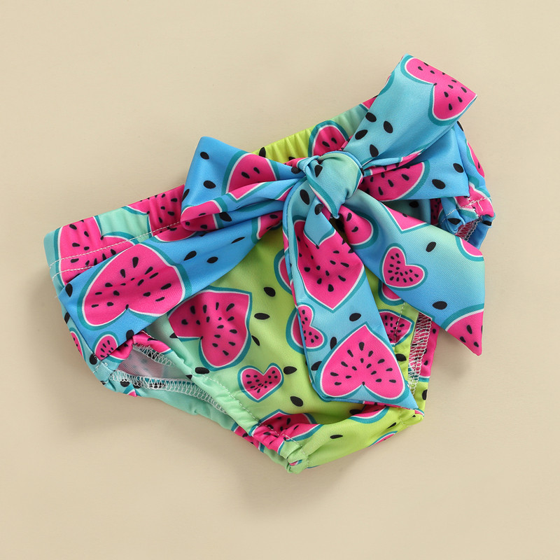 0-3Y Beebitüdrukute ujumisriided 2022 Suvine arbuusitrükiga vibuga bikiinikomplekt Beebi ujumisriided Väikelaste rannariided Laste ujumisriided