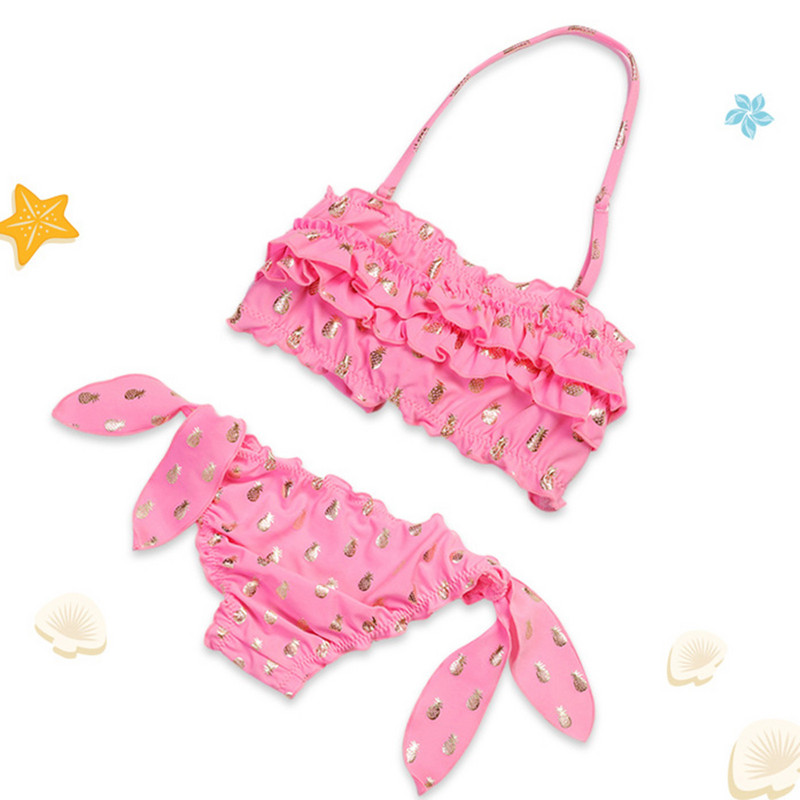 2022. aasta uus suvine laste ujumistrikoo, tüdrukute ruched Solid Wave, ananassimustriga ujumisriided ujumistrikoo bikiinikomplektid купальник для девочки