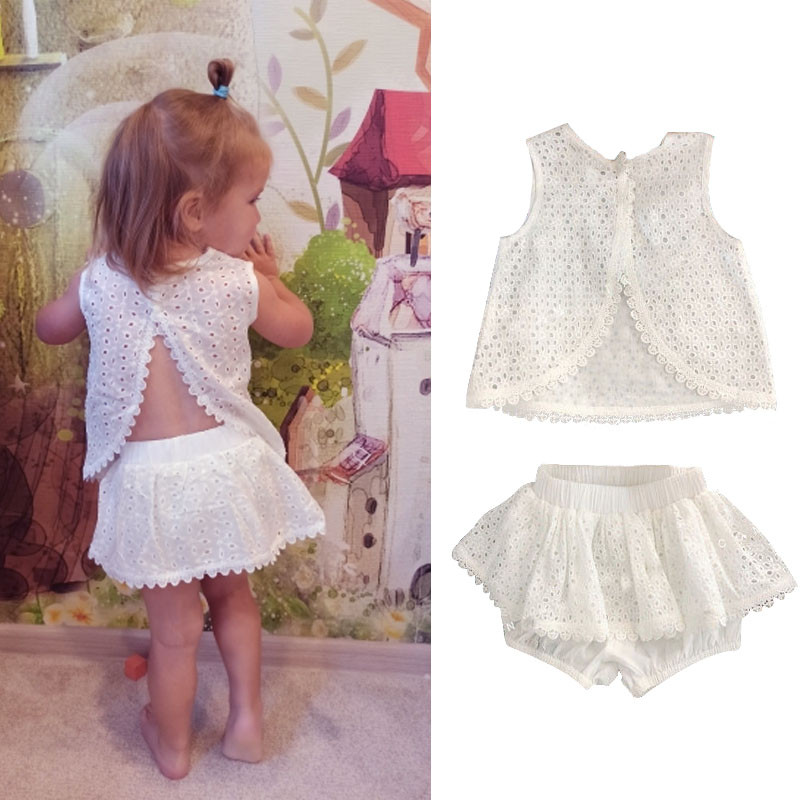 Kompleti ljetne odjeće za djevojčice, 2 komada, šuplje čipkasto odijelo, ležerna majica bez rukava + kratke hlače, dječja odjeća, dječja odjeća, kompleti