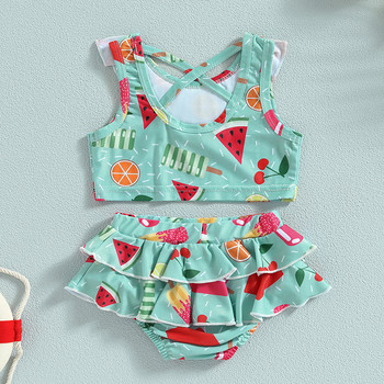 EWODOS Toddler Baby Girls Lovely Σετ μπικίνι Γλυκό καρπούζι με βολάν μπλούζες + σλιπ + κουκκίδες σετ μαγιό με φούντες