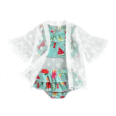 EWODOS Toddler Baby Girls Puikus bikinio rinkinys Sweet Watermelon Print su raukiniais ir kelnaitės + taškeliais su kutais padengti maudymosi kostiumėlių rinkiniai