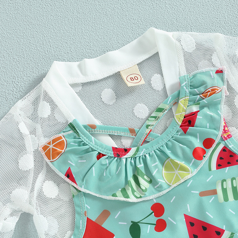 EWODOS Toddler Baby Girls Puikus bikinio rinkinys Sweet Watermelon Print su raukiniais ir kelnaitės + taškeliais su kutais padengti maudymosi kostiumėlių rinkiniai