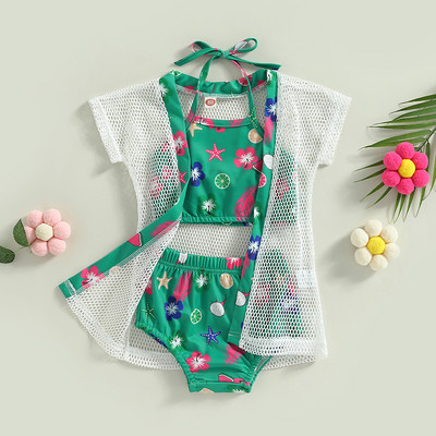 Toddler Baby Girl Bikini, 3 gab. Peldkostīms Vasaras Ikdienišķs Piedurknēm No Plecu Veste Pludmales Apakšpuses Peldkostīmi Mētelis zīdaiņa apģērbs