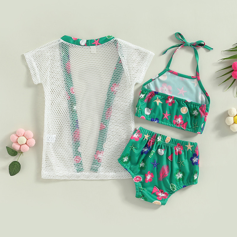 Toddler Baby Girl Bikini, 3 gab. Peldkostīms Vasaras Ikdienišķs Piedurknēm No Plecu Veste Pludmales Apakšpuses Peldkostīmi Mētelis zīdaiņa apģērbs