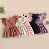 ma&baby 0-4metų naujagimių kūdikių mergaičių suknelė nėriniuota raukšlėta A formos vakarėliui skirtos vestuvinės suknelės mergaitėms vasara D06