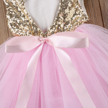 Детска бебешка рокля на принцеса за момичета Изискана сватбена рокля без ръкави с пайети Парти рокля за рожден ден за кръщене за момиче Летни рокли