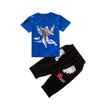 Летен костюм за момчета 2022 Wing Man Нова детска тениска с къс ръкав + къси панталони Дрехи Комплекти дрехи за момче Деца за 4 6 8 10 12 години
