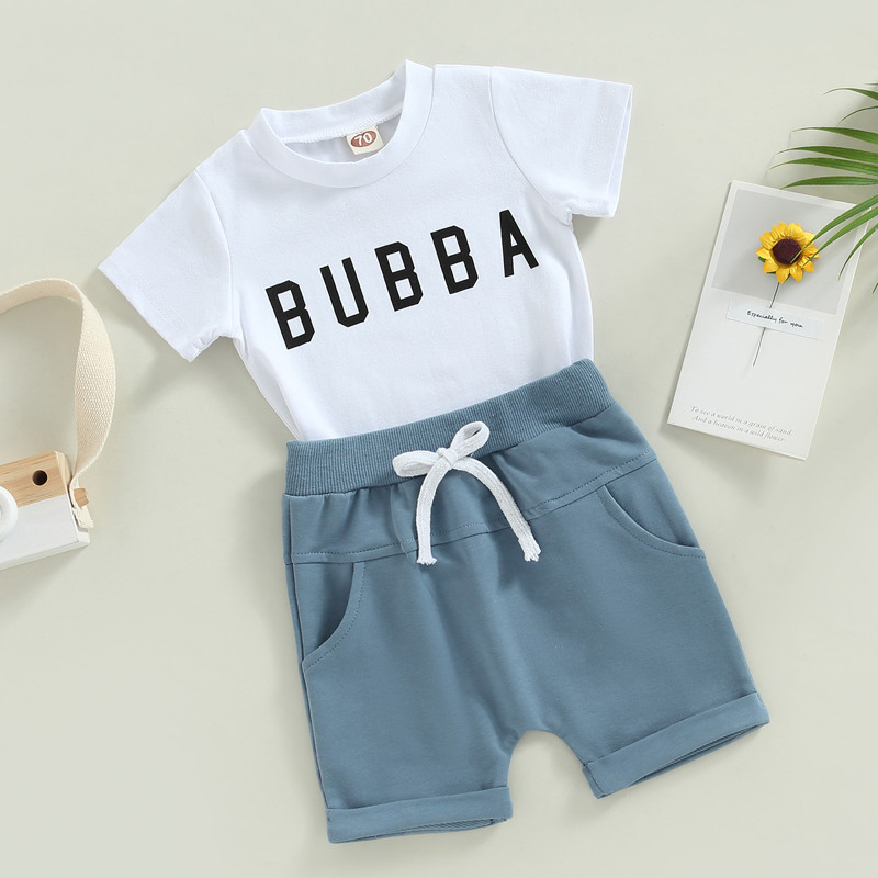 FOCUSNORM 4 boje Ljetni kompleti odjeće za dječake, 2 komada majica kratkih rukava s printom slova + jednobojne kratke hlače