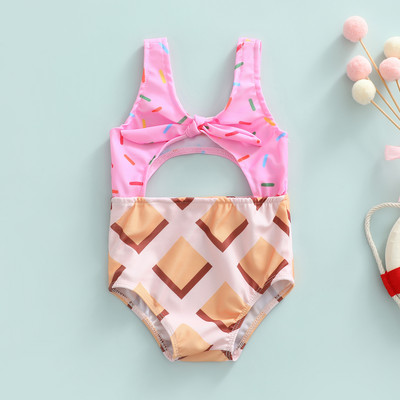 1–6-aastased väikelapsed, tüdrukud, armsad koogi/küpsise trükiga ujumistrikoo, varrukateta, õõnsad, seljata püksid, ujumisriided, ujumiskostüümid
