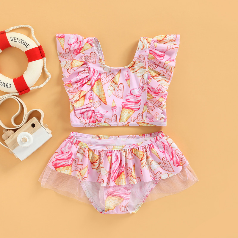 Ma&Baby 18M-6Y tipegő gyerek lány fürdőruha nyári fürdőruha fagylalt sellő bikini szettek gyermek strandruha fürdőruha D01