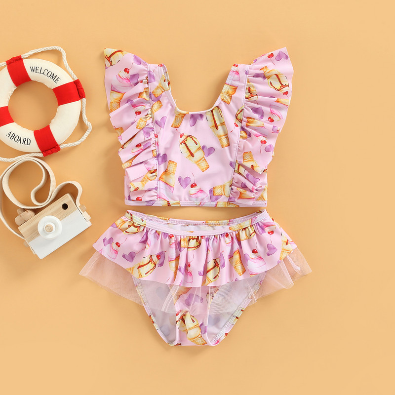 Ma&Baby 18M-6Y tipegő gyerek lány fürdőruha nyári fürdőruha fagylalt sellő bikini szettek gyermek strandruha fürdőruha D01