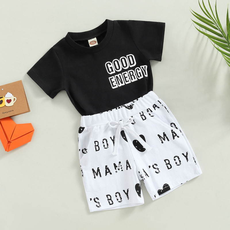FOCUSNORM 0-3Y Ljetni ležerni kompleti odjeće za dječake 2kom Pulover majice kratkih rukava s printom slova + elastične kratke hlače