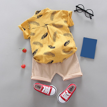 Нови летни комплекти дрехи за момченце Детски дрехи Памучна щампа Риза с къс ръкав + къси панталонки Комплект Дрехи за момче