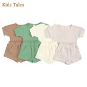 Dječaci Djevojčice Ljetna 2-dijelna trenerka Odjeća Majice Majice + Kratke hlače s elastičnim strukom s kompletom džepova Dječja ležerna jednobojna odjeća