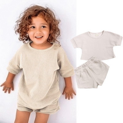 Dječaci Djevojčice Ljetna 2-dijelna trenerka Odjeća Majice Majice + Kratke hlače s elastičnim strukom s kompletom džepova Dječja ležerna jednobojna odjeća