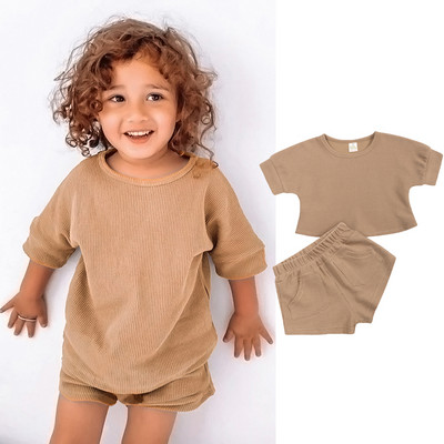 Dječaci Djevojčice Ljetna 2-dijelna trenerka Odjeća Majice Majice + Kratke hlače s elastičnim strukom s kompletom džepova Dječja ležerna jednobojna odjeća